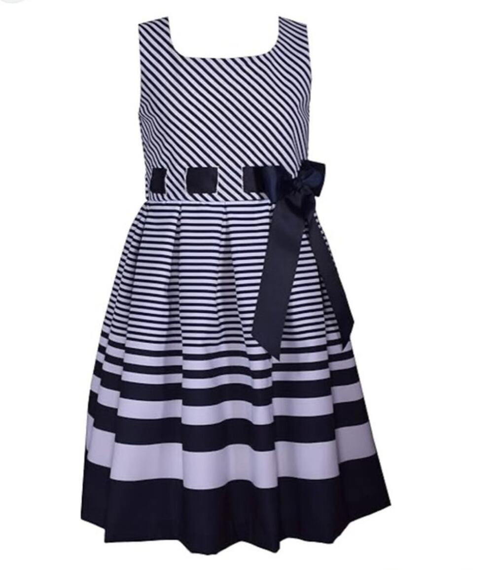 Bonnie Jeans Dress Size 8 Navy Blue Striped Bow Preppy Nautical Summer